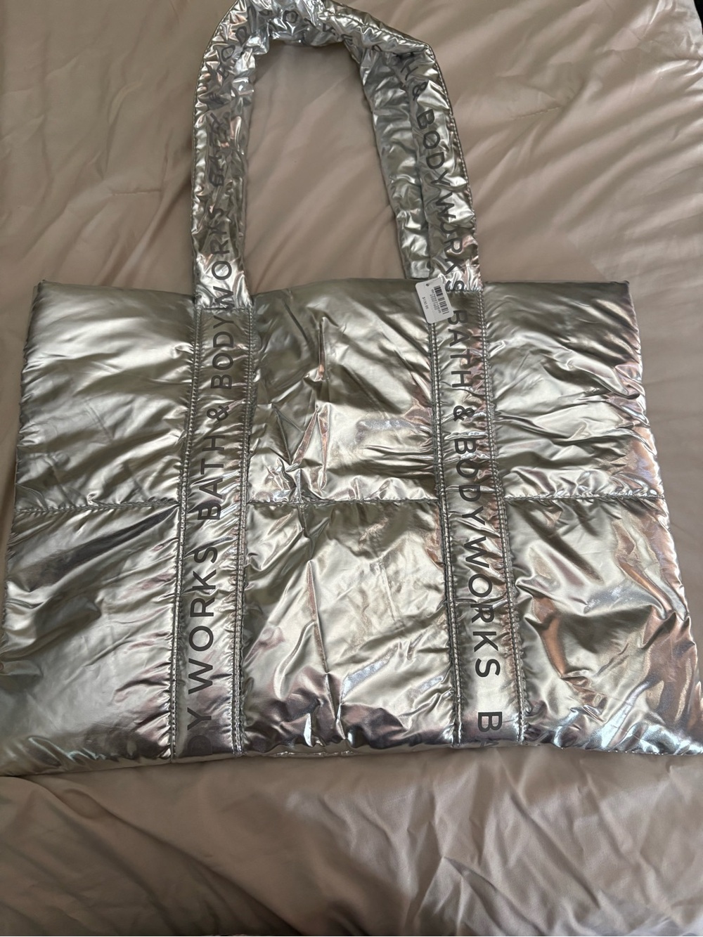 Bath & Body Works Metallic Silver Quilted Tote